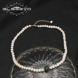 Green Jade Natural Freshwater Pearls Long Necklace For Woman