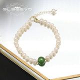 Green Jade Natural Freshwater Pearls Long Chain Women's Bracelet
