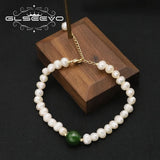 Green Jade Natural Freshwater Pearls Long Chain Women's Bracelet
