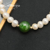 Green Jade Natural Freshwater Pearls Long Chain Women's Bracelet