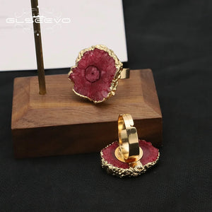 GLSEEVO Green Stone Adjustable Rings Romantic Jewelry Wedding Accessories