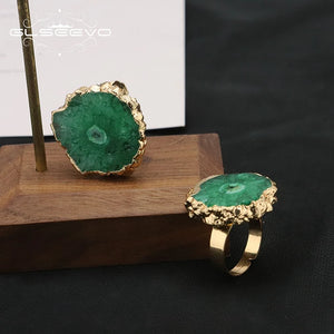 GLSEEVO Green Stone Adjustable Rings Romantic Jewelry Wedding Accessories