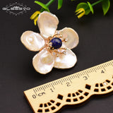 925 Silver Lapis Lazuli Flower Pearl Stud Earrings Women Gift GE0678