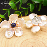 925 Silver Lapis Lazuli Flower Pearl Stud Earrings Women Gift GE0678