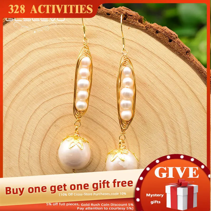 GLSEEVO Silver Pearl Drop Earrings Fine Jewelry