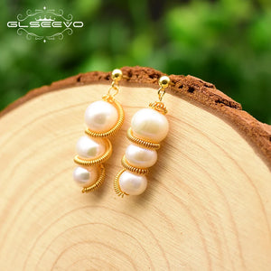 Fresh Water Pearl Long Drop Earrings Wedding Jewelry GE0779