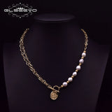 Fresh Water Pearls 2 Layer Chains Asymmetry Pendant Necklace For Women Girls