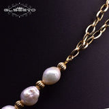 Fresh Water Pearls 2 Layer Chains Asymmetry Pendant Necklace For Women Girls