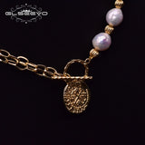 Fresh Water Pearls 2 Layer Chains Asymmetry Pendant Necklace For Women Girls