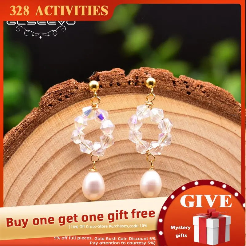 Freshwater Pearl Drop Earrings Glass Stone Jewellery GE0956