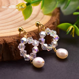Freshwater Pearl Drop Earrings Glass Stone Jewellery GE0956