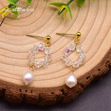 Freshwater Pearl Drop Earrings Glass Stone Jewellery GE0956