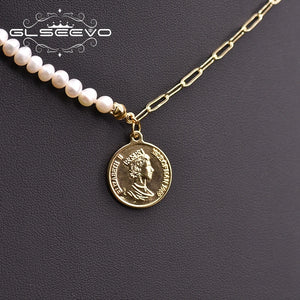 Metal Tag Pendant Necklace Freshwater Pearl Jewelry