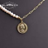 Metal Tag Pendant Necklace Freshwater Pearl Jewelry
