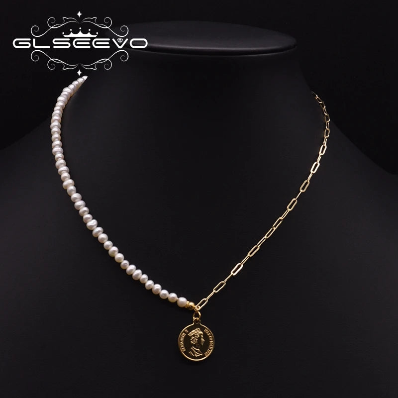 Metal Tag Pendant Necklace Freshwater Pearl Jewelry