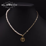 Metal Tag Pendant Necklace Freshwater Pearl Jewelry
