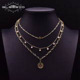Layer Chains Boho Necklace Metal Tag Pendant Pearl GN0217