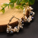 Natural Fresh Water Pearl Hoop Earrings for Women Wedding Party GE0870