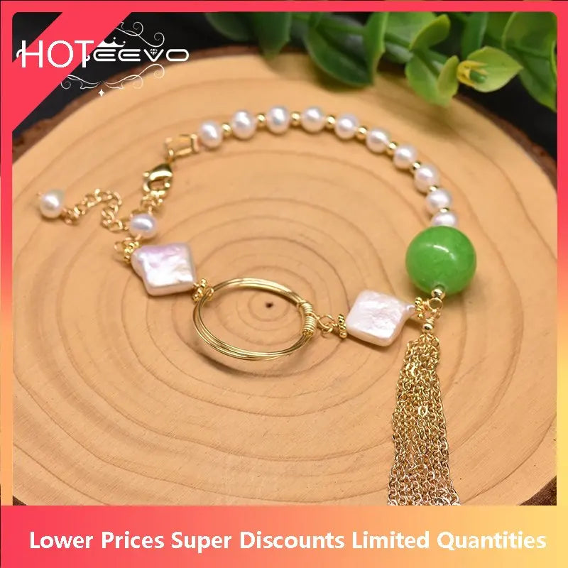Fresh Water Pearl Jade Tassel Bracelet Women Jewelry GB0203