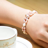 GLSEEVO Pink Pearl Adjustable Bracelet Double Layer Bangle