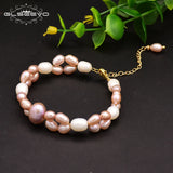 GLSEEVO Pink Pearl Adjustable Bracelet Double Layer Bangle