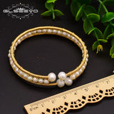 GLSEEVO Freshwater Pearl Double Layer Bangle Women Gift GB0112