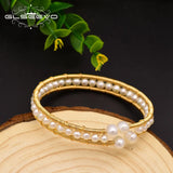 GLSEEVO Freshwater Pearl Double Layer Bangle Women Gift GB0112