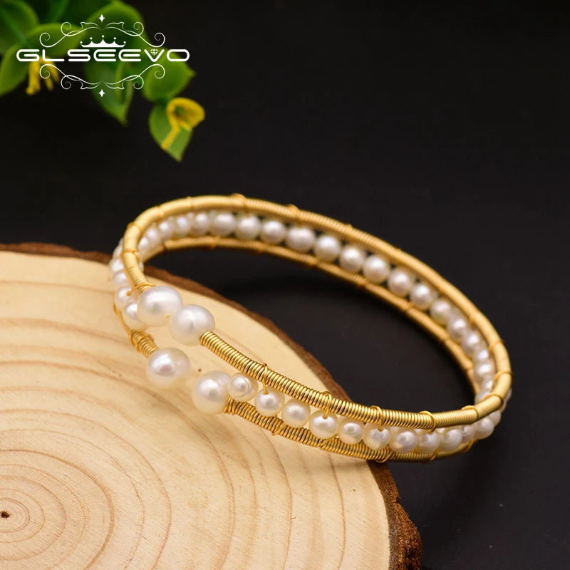 GLSEEVO Freshwater Pearl Double Layer Bangle Women Gift GB0112
