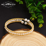 GLSEEVO Freshwater Pearl Double Layer Bangle Women Gift GB0112