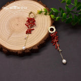 Freshwater Pearl Dangle Earrings Red Coral Wedding Birthday Gift