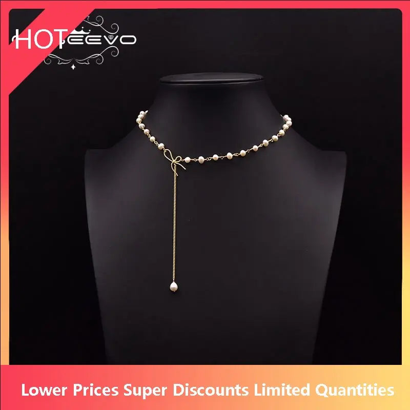 Freshwater Pearl Necklace For Women Wedding Party Bow Pearl Pendant