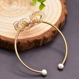 Freshwater Pearl Open Bracelet for Women Bohemian Fine Jewelry Bangle