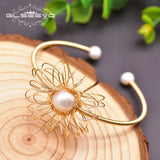 Freshwater Pearl Open Bracelet for Women Bohemian Fine Jewelry Bangle