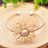 Freshwater Pearl Open Bracelet for Women Bohemian Fine Jewelry Bangle