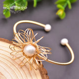 Freshwater Pearl Open Bracelet for Women Bohemian Fine Jewelry Bangle