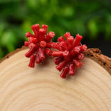 Red Sea Bamboo Coral 925 Silver Stud Earrings for Women GE0661