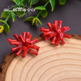 Red Sea Bamboo Coral 925 Silver Stud Earrings for Women GE0661