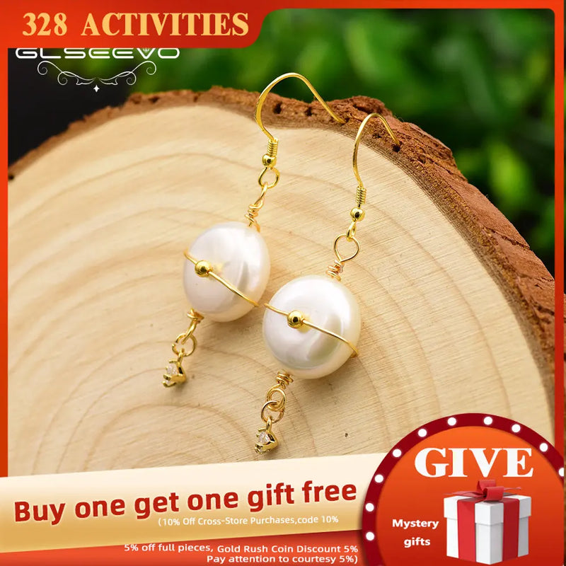 GLSEEVO Natural Stone Baroque Pearl Drop Earrings GE0514