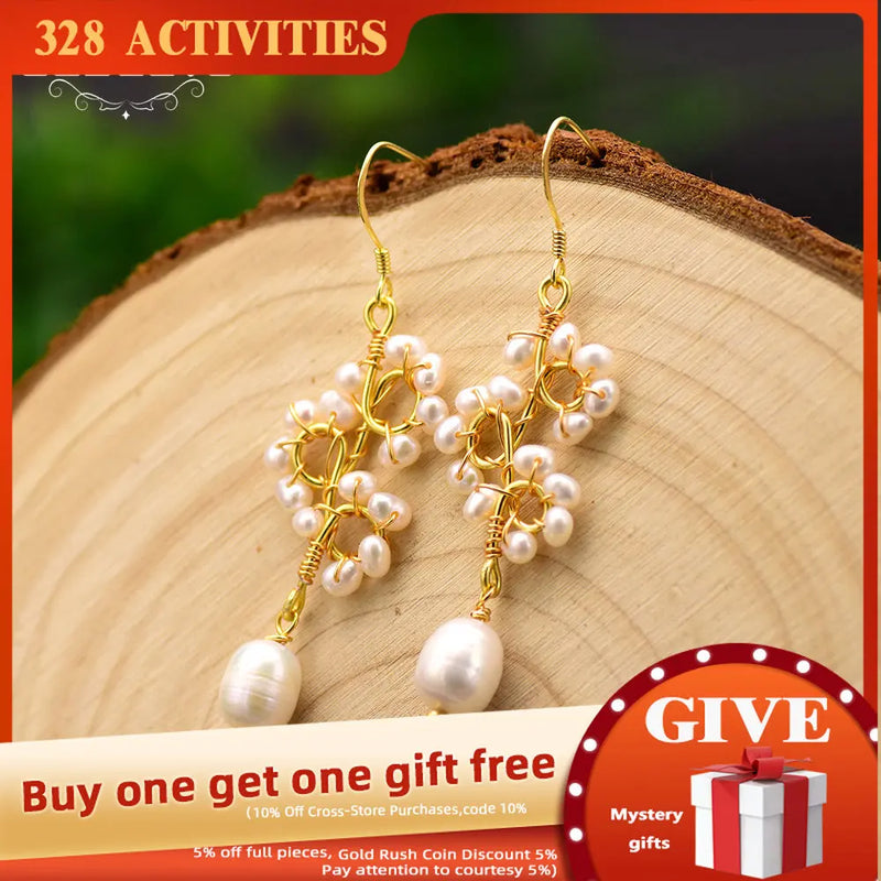 GLSEEVO Natural Pearl Dangle Earrings Women Gift Drop Earrings GE0671