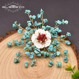 High Vintage Brooch Ladies Wedding Natural Turquoise Leaf Jewelry Accessory