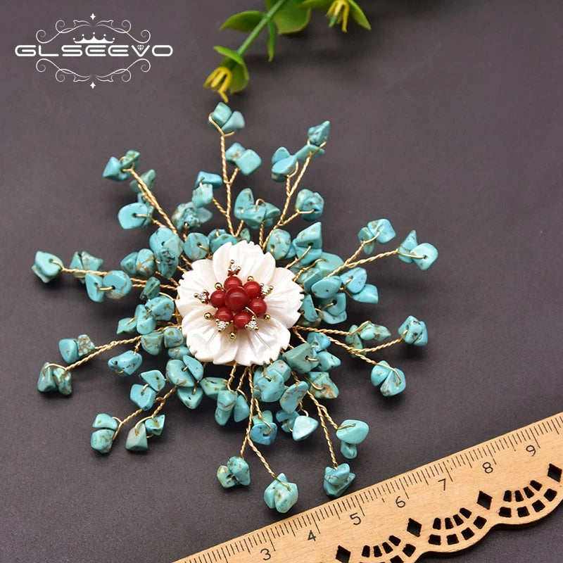 High Vintage Brooch Ladies Wedding Natural Turquoise Leaf Jewelry Accessory