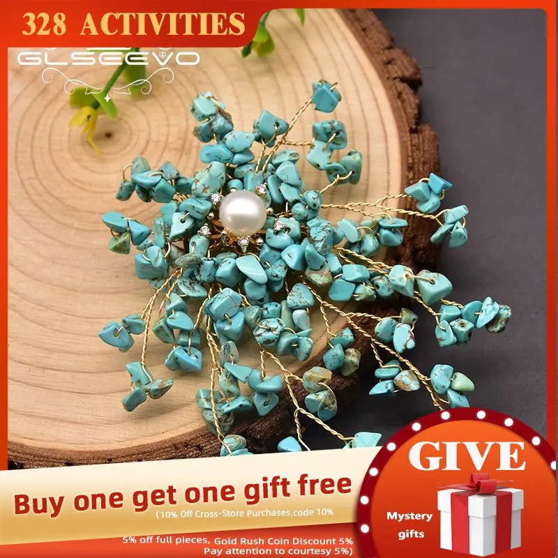 Vintage Turquoise Leaves Brooch Pin for Women Wedding Jewelry