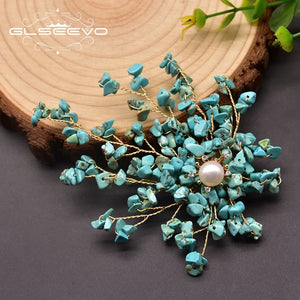 Vintage Turquoise Leaves Brooch Pin for Women Wedding Jewelry