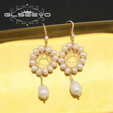 Hollow Circle Shape Natural Pearls Woman Drop Earrings