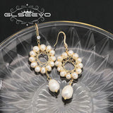 Hollow Circle Shape Natural Pearls Woman Drop Earrings