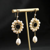 Hollow Circle Shape Natural Pearls Woman Drop Earrings