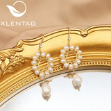 Hollow Circle Shape Natural Pearls Woman Drop Earrings