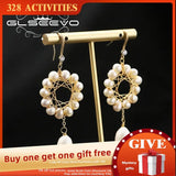 Hollow Circle Shape Natural Pearls Woman Drop Earrings
