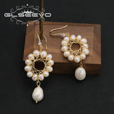 Hollow Circle Shape Natural Pearls Woman Drop Earrings