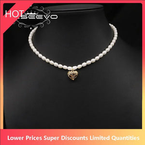 Hollow Metal Natural Pearl Love Heart Necklace Stylish Woman Jewelry